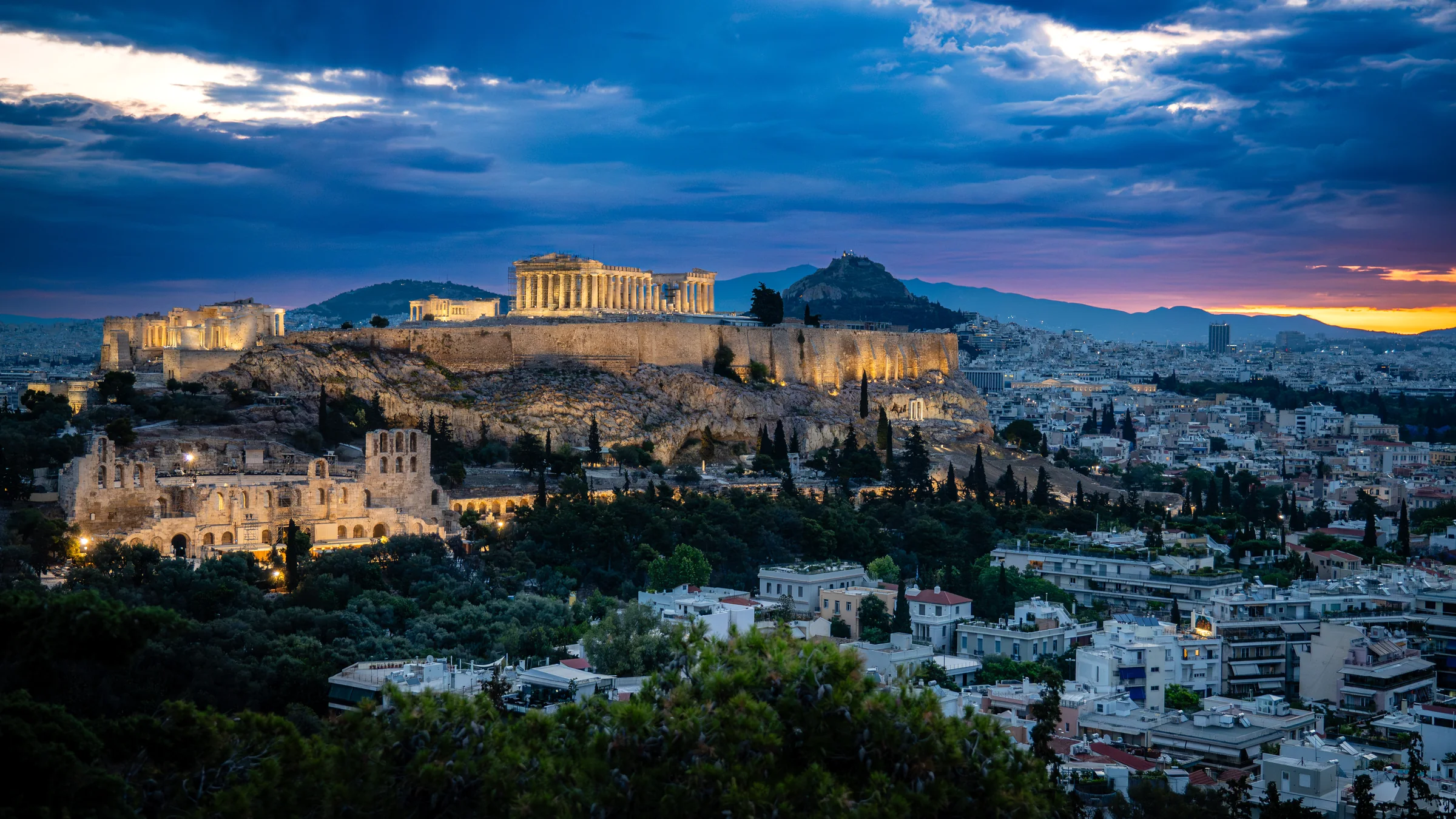 The Athens Acropolis at daybreak.